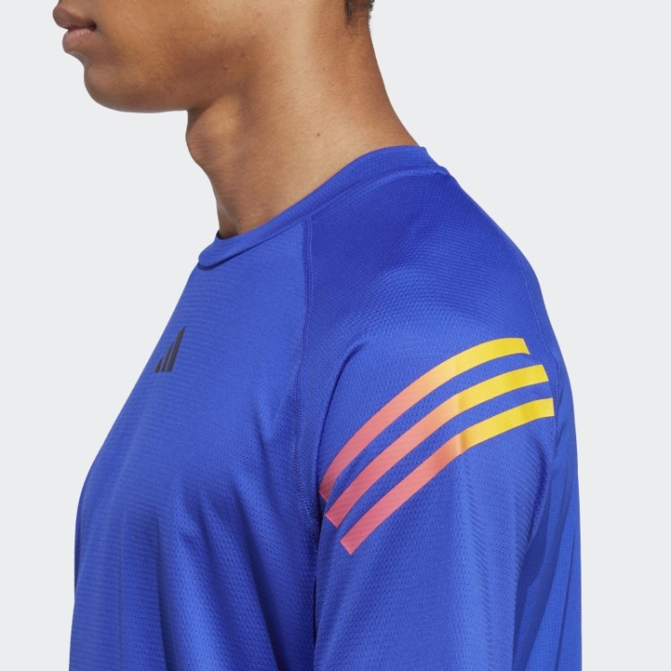 Camiseta Azul Adidas Train Icons Com As Três Listras
