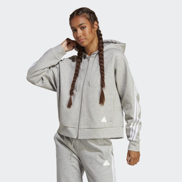 Future Icons Moletom Com Capuz E Zíper Nas Três Listras Adidas Cinza Médio