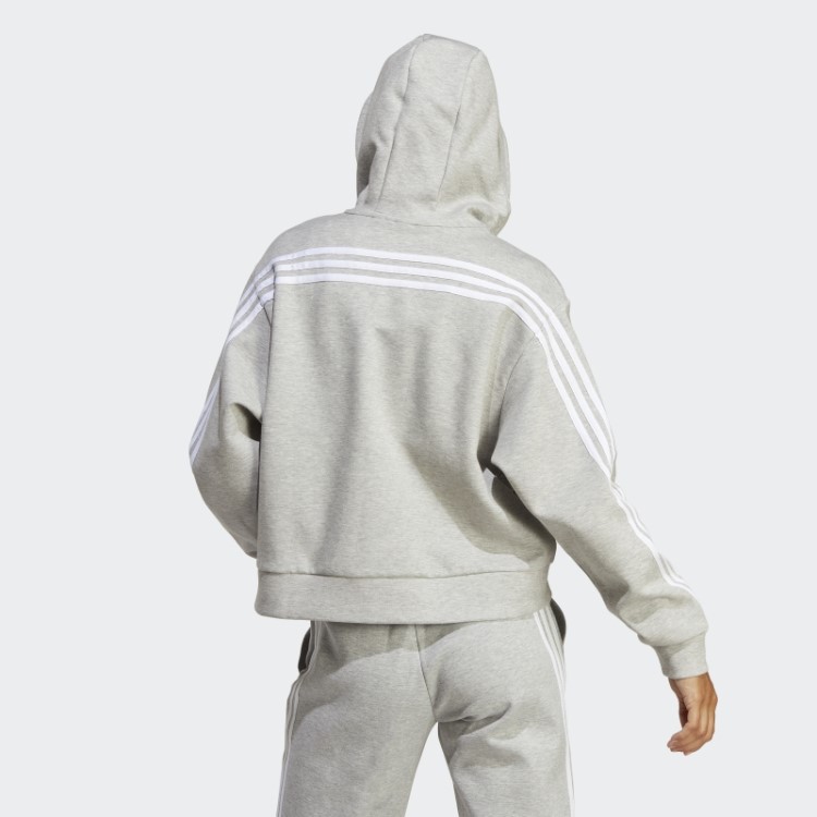 Future Icons Moletom Com Capuz E Zíper Nas Três Listras Adidas Cinza Médio