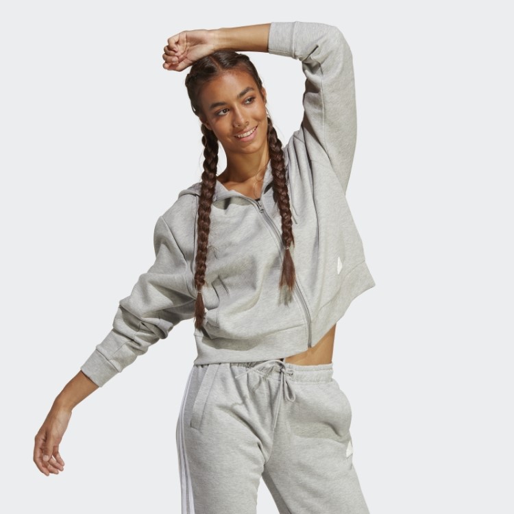 Future Icons Moletom Com Capuz E Zíper Nas Três Listras Adidas Cinza Médio