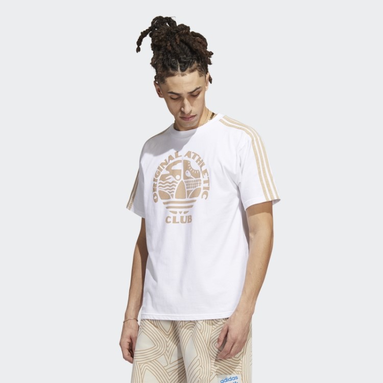 Camiseta Branca Com As Três Listras Adidas Original Athletic Club