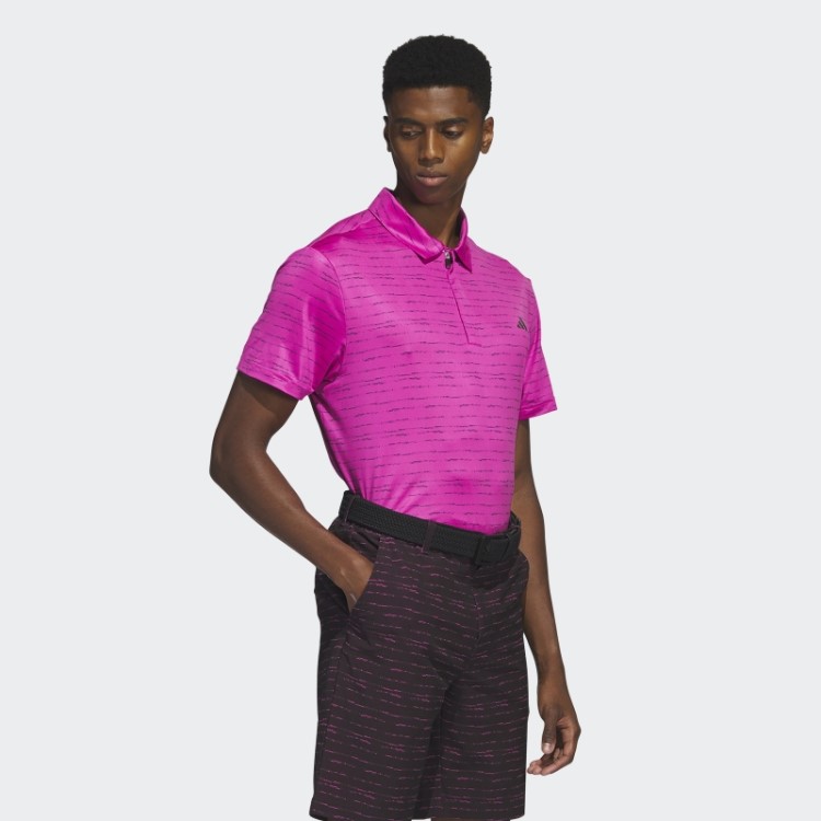 Camisa Pólo De Golfe Fúcsia Com Listras Adidas