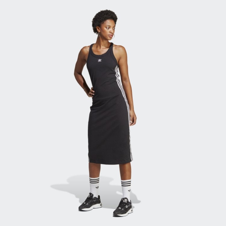 Vestido Longo Preto Adicolor Clássico Com Três Listras Adidas
