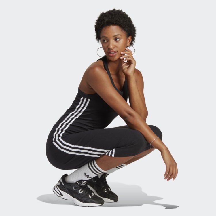 Vestido Longo Preto Adicolor Clássico Com Três Listras Adidas