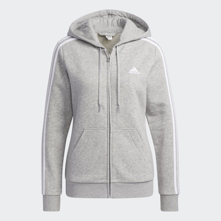 Adidas Essentials Moletom Com Capuz E Zíper Nas Três Listras Branco Fashion
