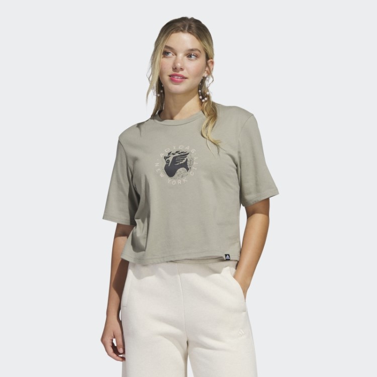 Camiseta Prateada Adidas New York Pigeon Crop Fashion