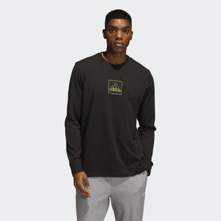 Camiseta Manga Longa Estampada Com Bordado Adidas Preta