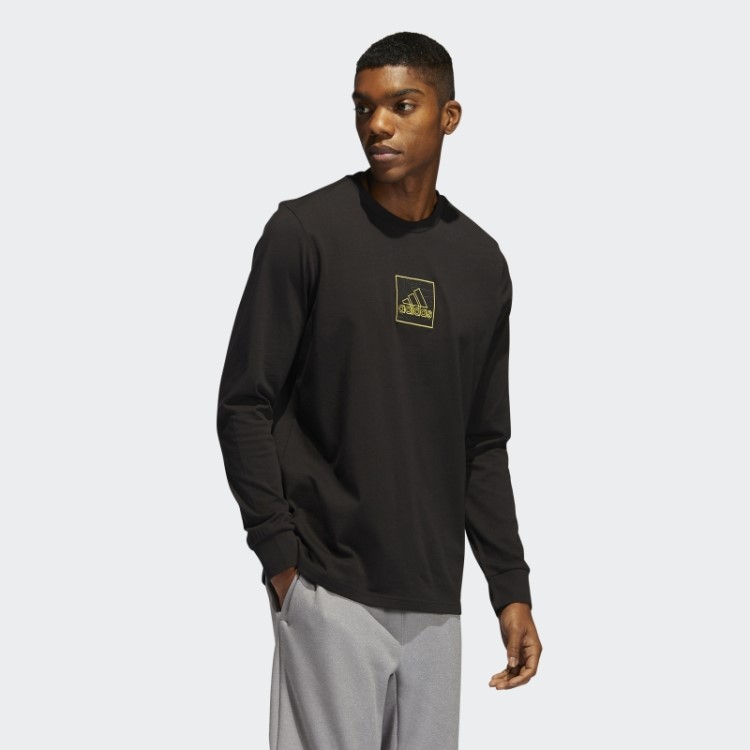 Camiseta Manga Longa Estampada Com Bordado Adidas Preta