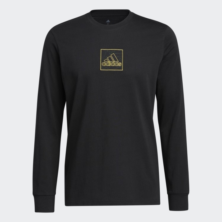 Camiseta Manga Longa Estampada Com Bordado Adidas Preta