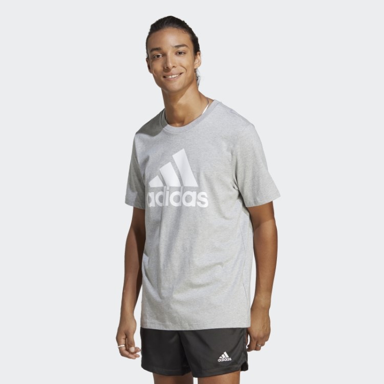Camiseta Cinza Médio Essencial Single Jersey Com Logo Grande Adidas