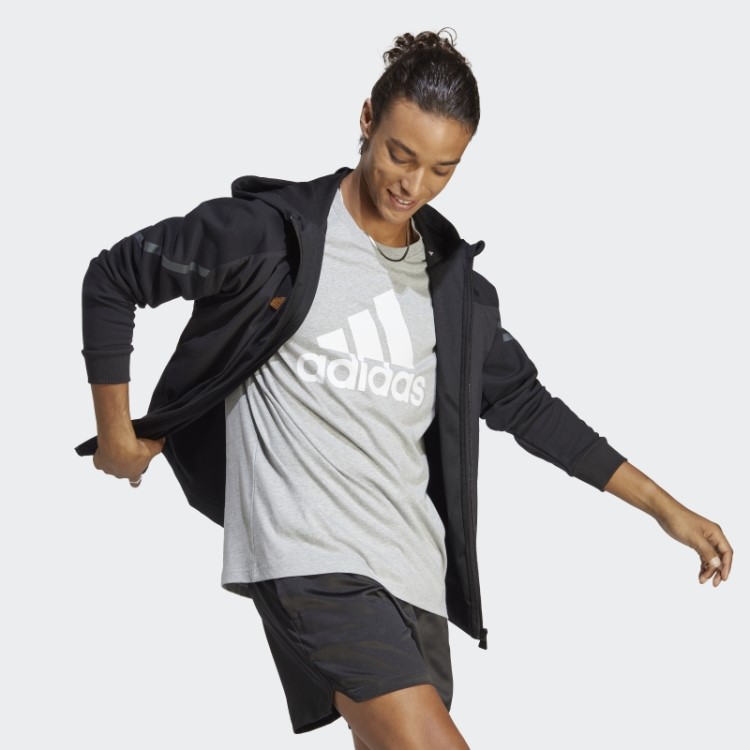 Camiseta Cinza Médio Essencial Single Jersey Com Logo Grande Adidas