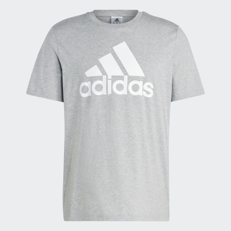 Camiseta Cinza Médio Essencial Single Jersey Com Logo Grande Adidas