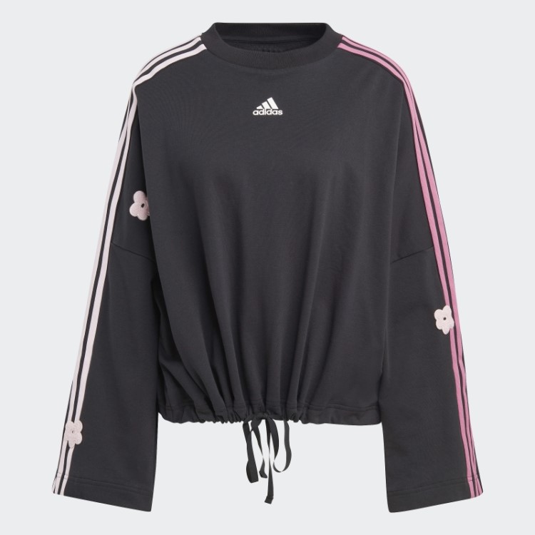 Moletom Com As Três Listras E Apliques De Flores Em Chenille Adidas Preto
