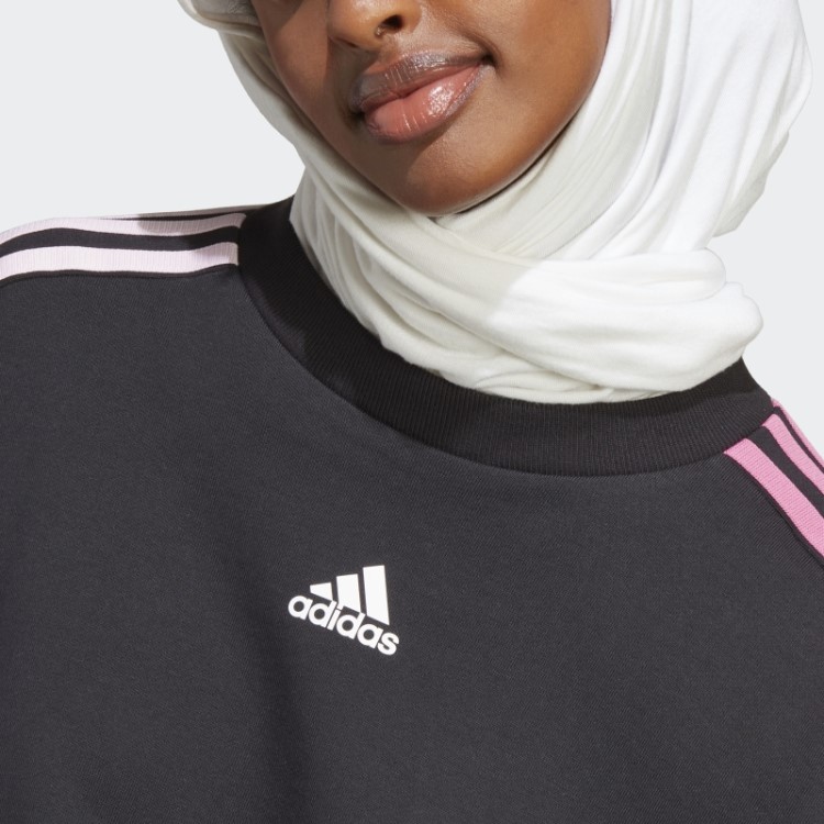 Moletom Com As Três Listras E Apliques De Flores Em Chenille Adidas Preto