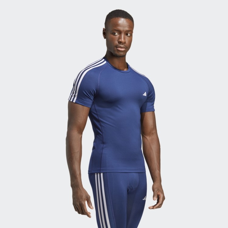 Camiseta De Treino Com As Três Listras Techfit Adidas Azul Escuro