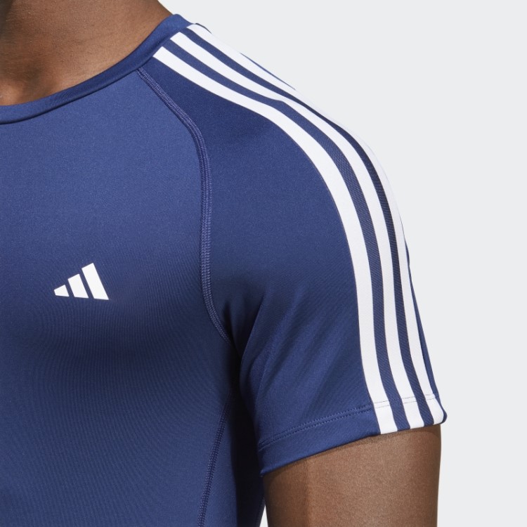 Camiseta De Treino Com As Três Listras Techfit Adidas Azul Escuro