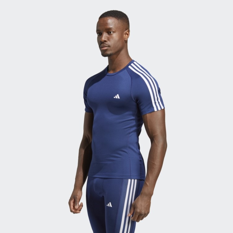 Camiseta De Treino Com As Três Listras Techfit Adidas Azul Escuro