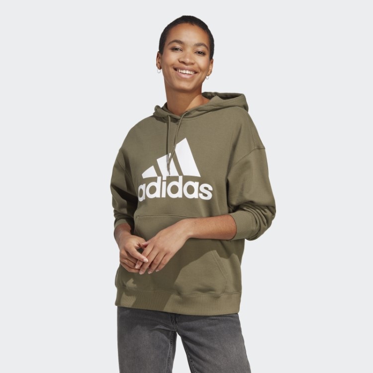 Moletom Oversized French Terry Verde Oliva Essentials Com Capuz Adidas