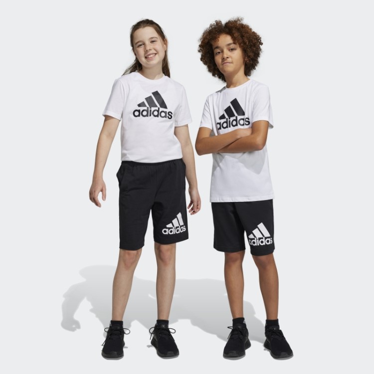 Bermuda Preta De Algodão Adidas Essentials Com Logo Grande