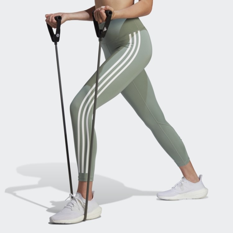 Optime Train Icons 3 Listras 7/8 Leggings Adidas Verde Prateado
