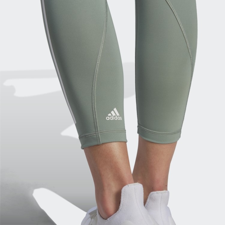 Optime Train Icons 3 Listras 7/8 Leggings Adidas Verde Prateado