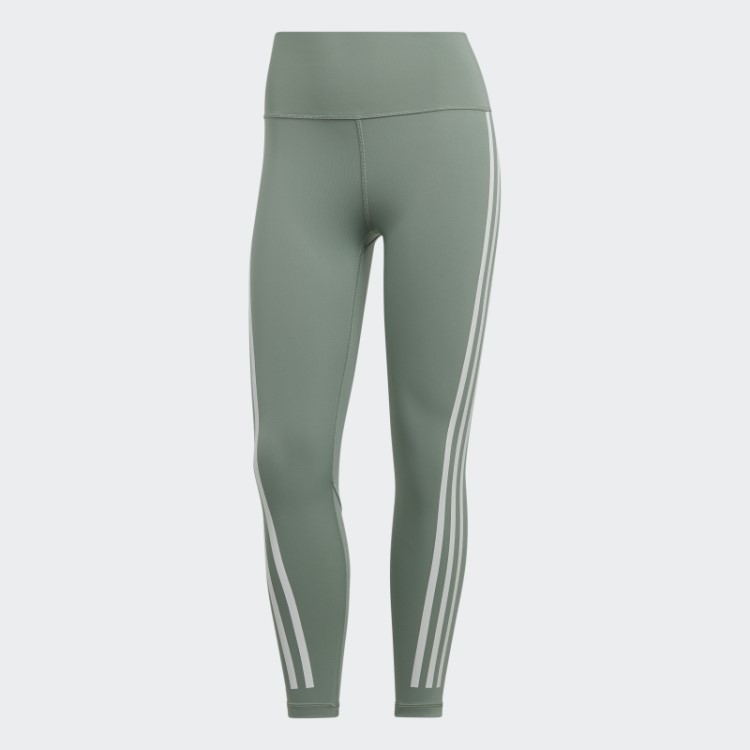 Legging Verde Prata Adidas Optime Train Icons 3 Listras 7/8