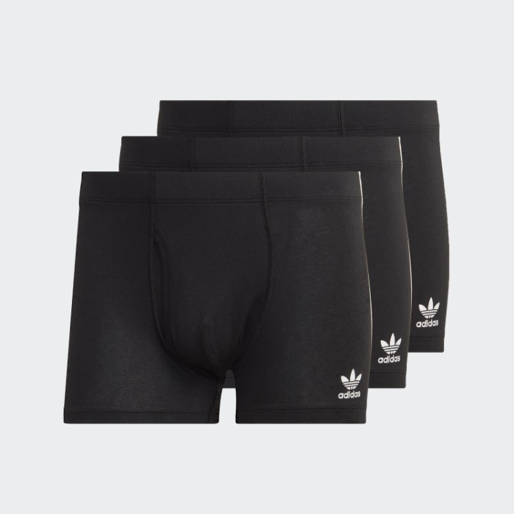 Cueca Baú Com As Três Listras Preta Comfort Flex De Algodão Adidas (3 Pares)