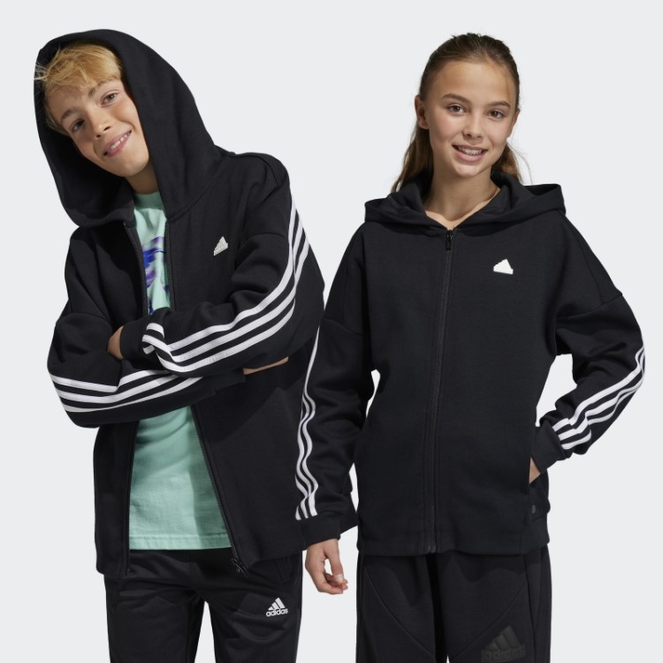 Top Preto Adidas Future Icons Com Capuz E Zíper Nas Três Listras