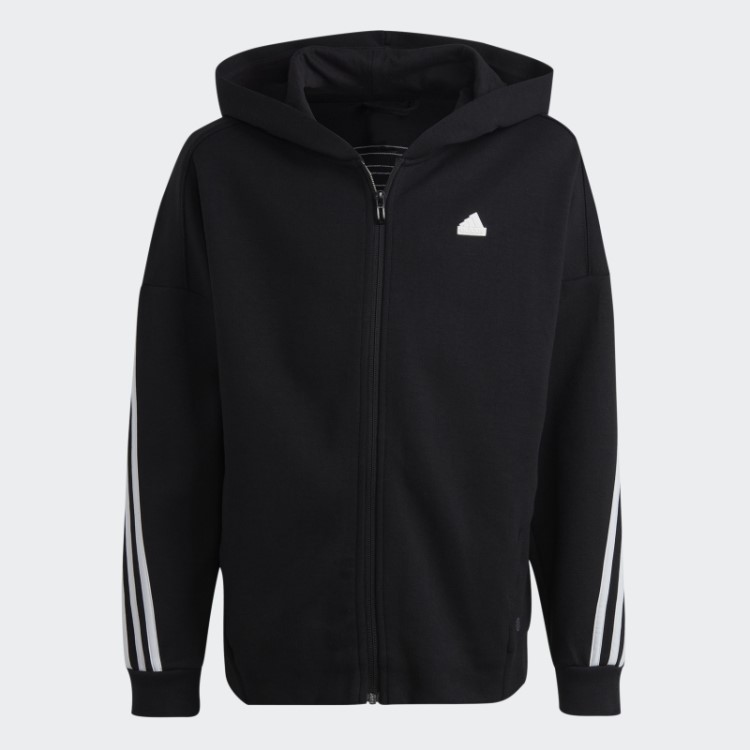 Top Preto Adidas Future Icons Com Capuz E Zíper Nas Três Listras