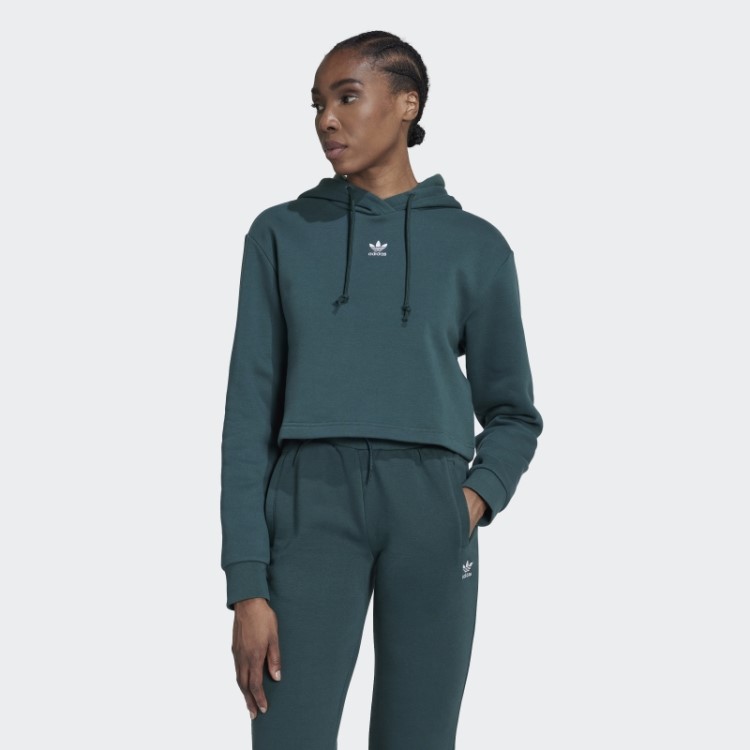 Moletom De Lã Adidas Verde Mineral Adicolor Essentials Crop