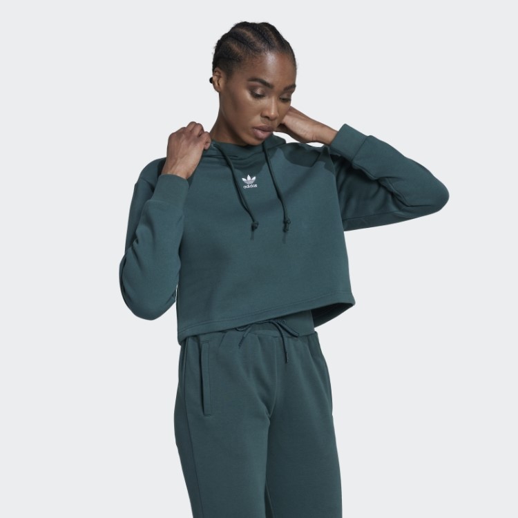 Moletom De Lã Adidas Verde Mineral Adicolor Essentials Crop