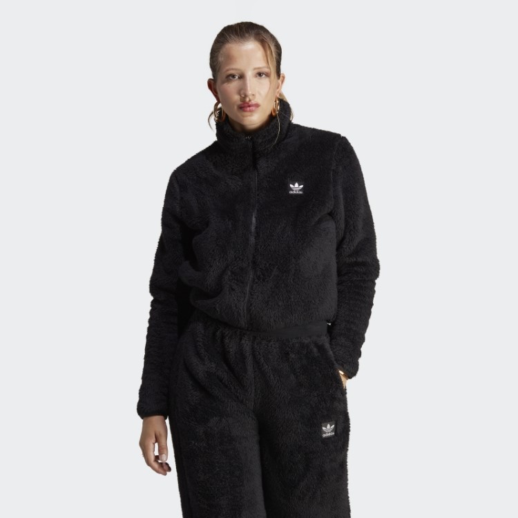 Adidas Black Essentials+ Soft Pelúcia Slim Top Com Zíper