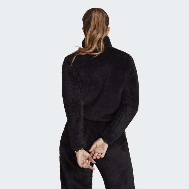 Adidas Black Essentials+ Soft Pelúcia Slim Top Com Zíper