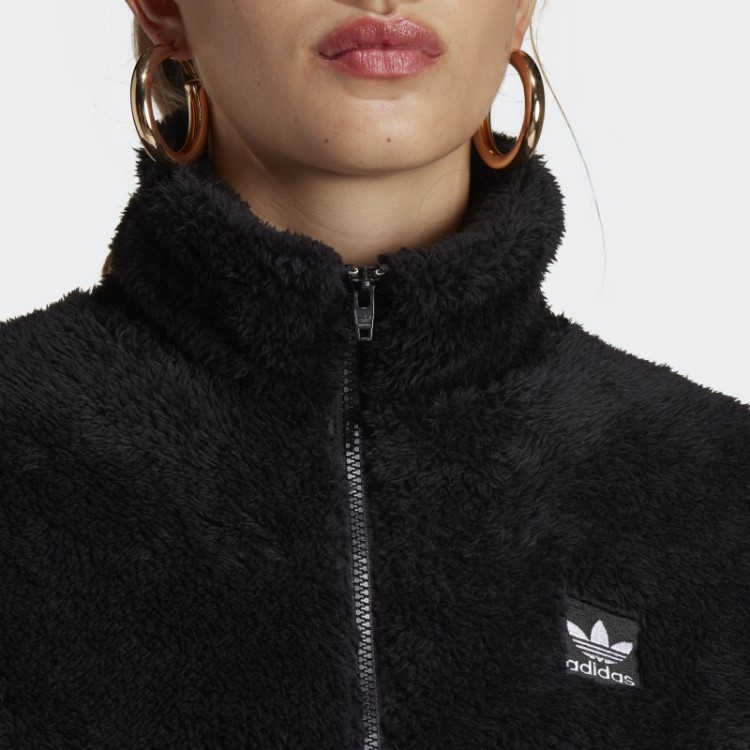 Adidas Black Essentials+ Soft Pelúcia Slim Top Com Zíper