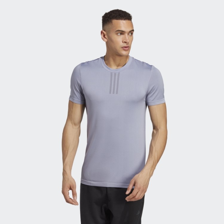Adidas Aeroknit Yoga Base T-shirt Sem Costura Prata Violeta