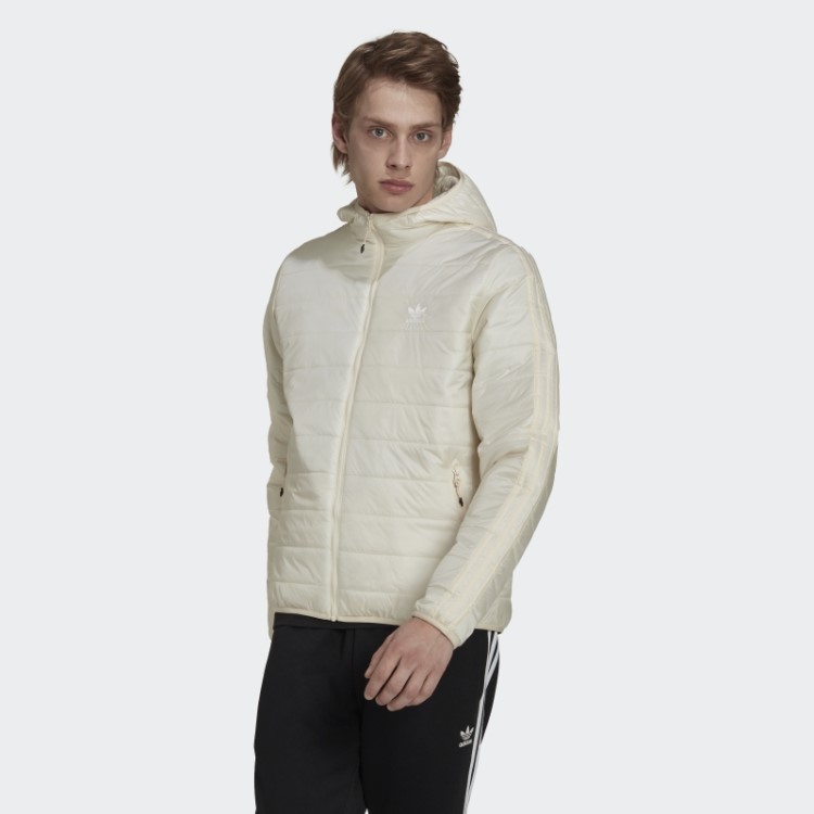 Jaqueta Acolchoada Branca Com Capuz Adidas