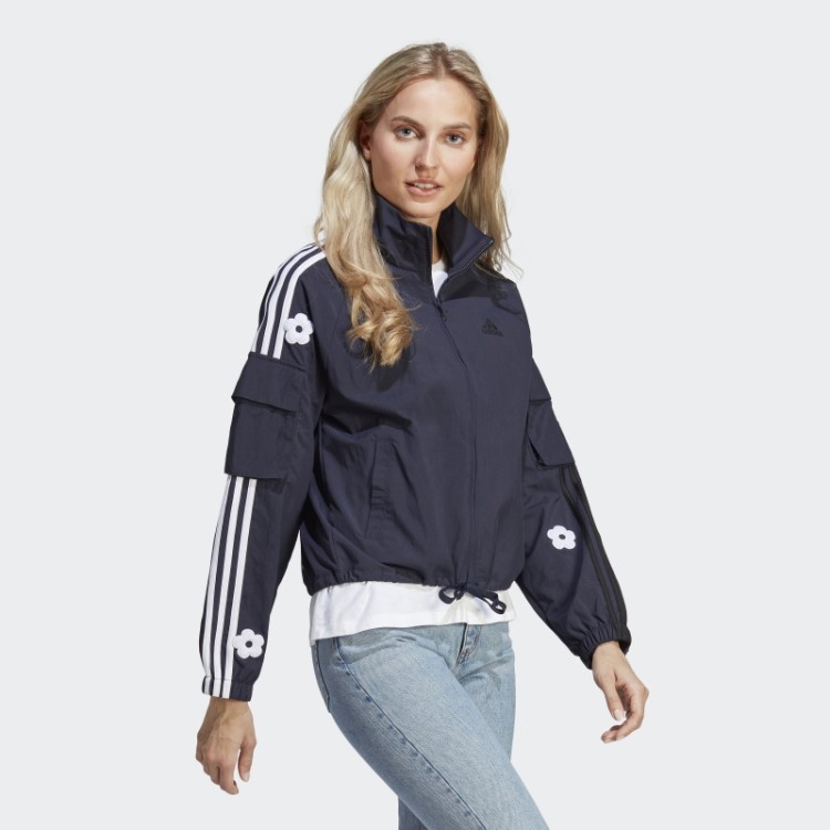 Jaqueta Leve Adidas Ink 3 Listras Com Apliques De Flores Em Chenille