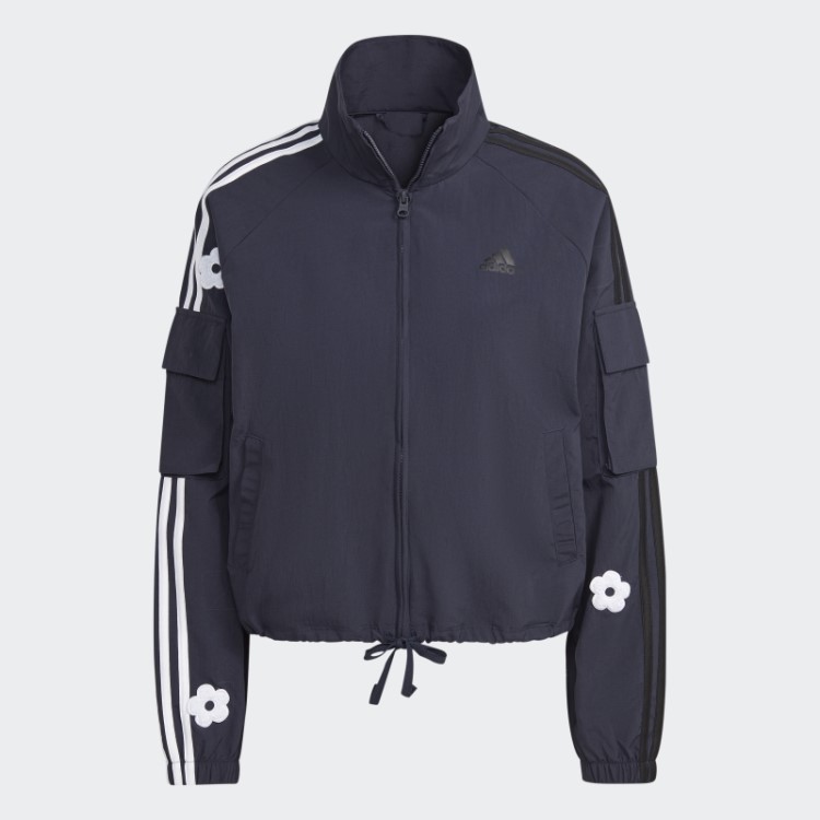 Jaqueta Leve Adidas Ink 3 Listras Com Apliques De Flores Em Chenille