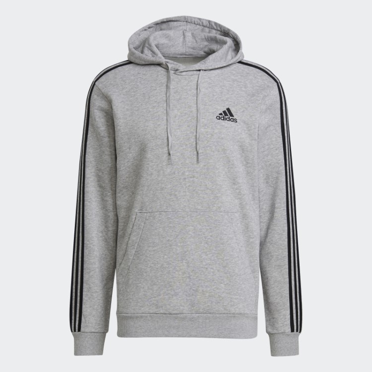 Moletom Cinza Médio Com As Três Listras Em Fleece Adidas Essentials