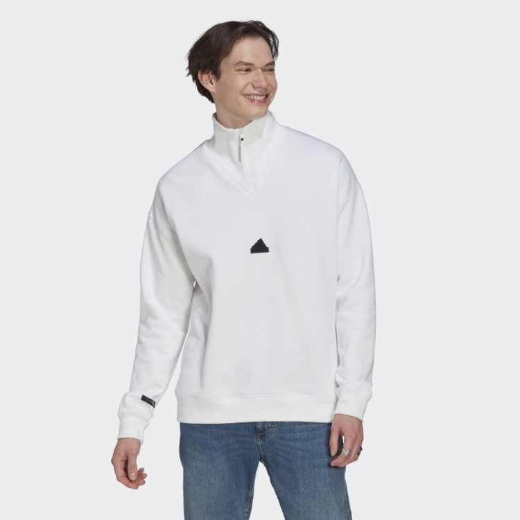Moletom Branco Adidas Com Zíper 1/4