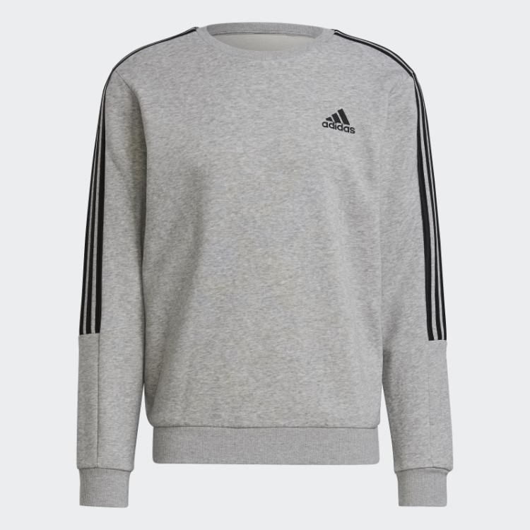 Moletom Com As Três Listras Cinza Médio Adidas Essentials Cortado Em Fleece