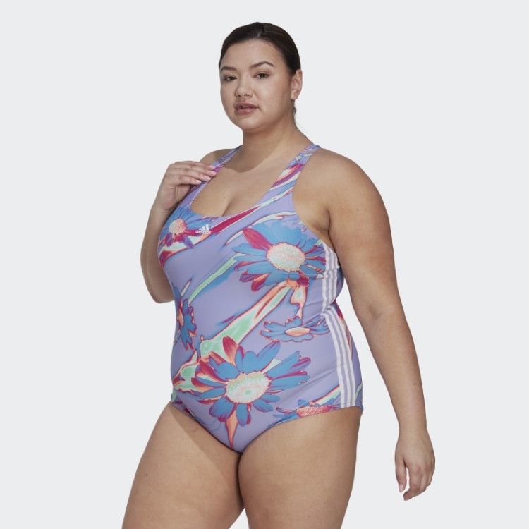 Fato De Banho Roxo Claro Adidas Positivisea Com As 3 Riscas (tamanho Grande)