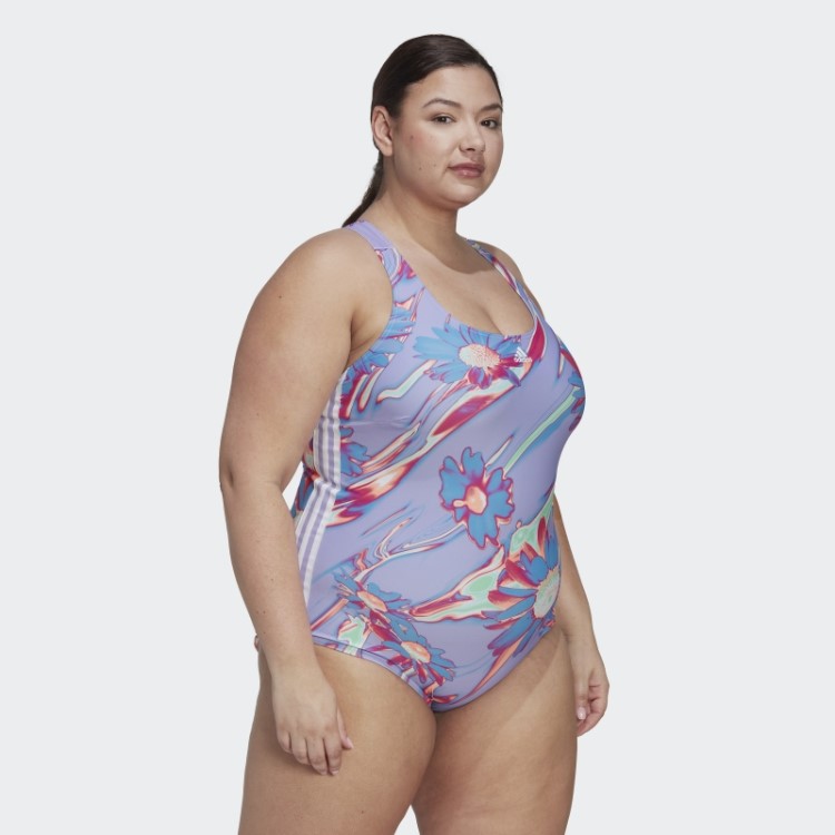 Fato De Banho Roxo Claro Adidas Positivisea Com As 3 Riscas (tamanho Grande)