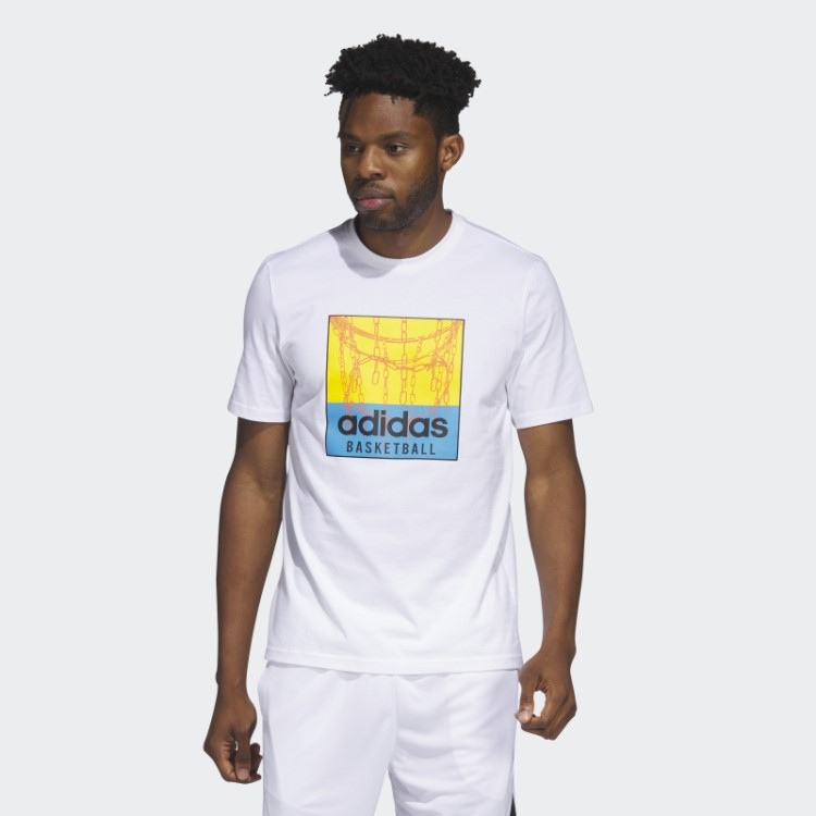 Camiseta Branca Com Estampa De Rede De Basquete Adidas