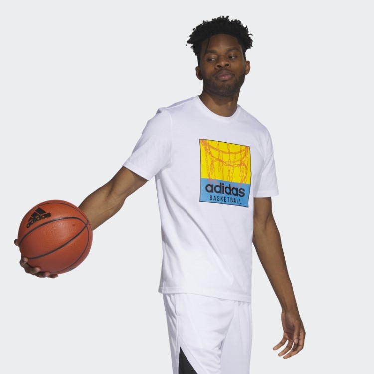 Camiseta Branca Com Estampa De Rede De Basquete Adidas