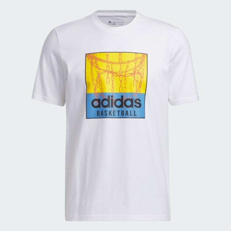 Camiseta Branca Com Estampa De Rede De Basquete Adidas