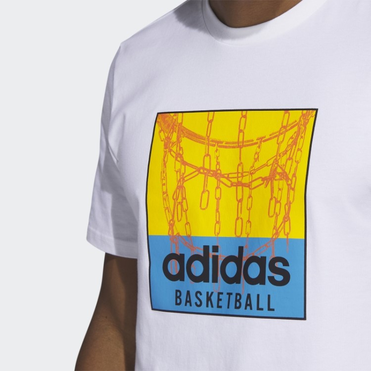 Camiseta Branca Com Estampa De Rede De Basquete Adidas
