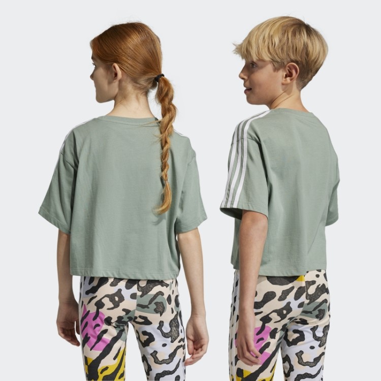 Camiseta Cropped Animal Print Adidas Verde Prateado
