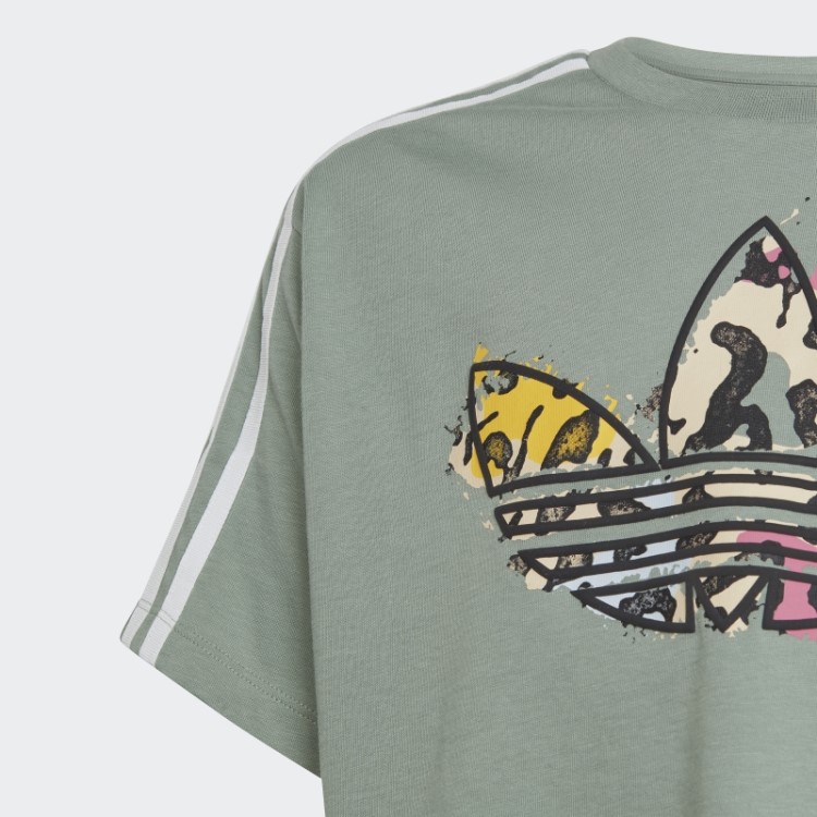 Camiseta Cropped Animal Print Adidas Verde Prateado