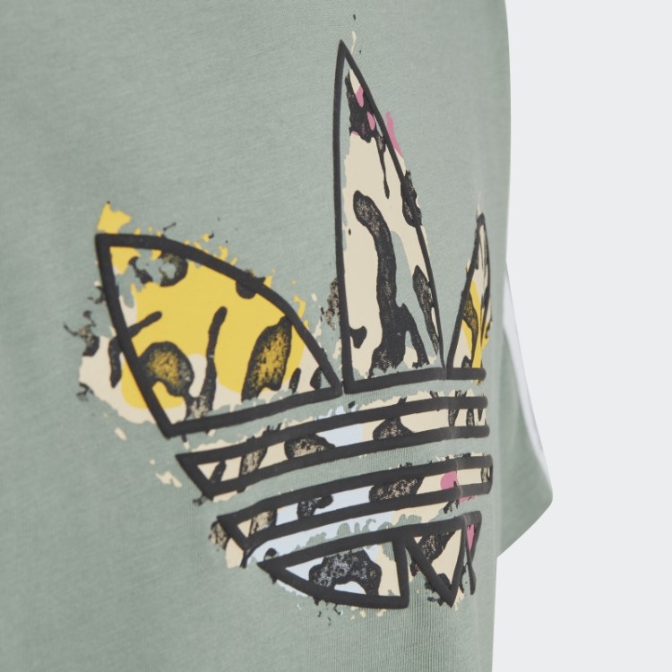 Camiseta Cropped Animal Print Adidas Verde Prateado